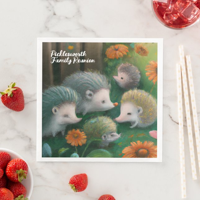 Whimsical Igel Family Picnicken im Garten Serviette (Beispiel)