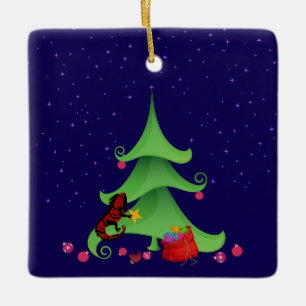*Whimsical Iguana Oh Weihnachtsbaum Keramikornament