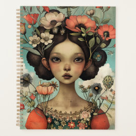 Whimsical Illustration Lady and Blume Planer
