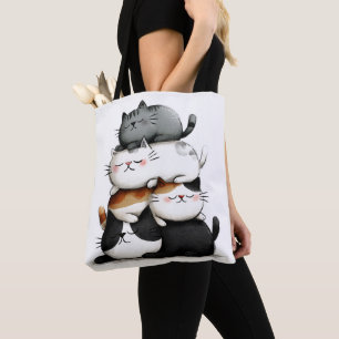 Whimsical Illustration of a Stack of Adorable Cats