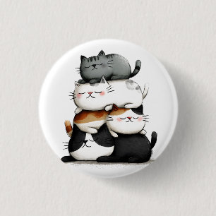 Whimsical Illustration of a Stack of Adorable Cats Button