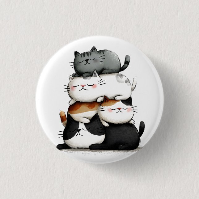 Whimsical Illustration of a Stack of Adorable Cats Button (Vorderseite)