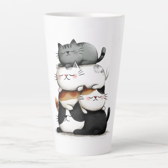 Whimsical Illustration of a Stack of Adorable Cats Milchtasse (Vorderseite)
