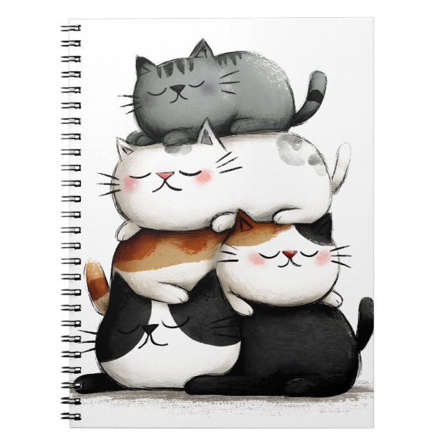 Whimsical Illustration of a Stack of Adorable Cats Notizblock (Vorderseite)
