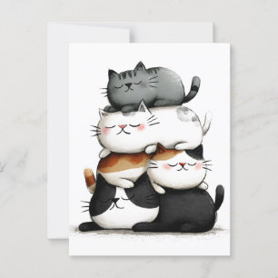 Whimsical Illustration of a Stack of Adorable Cats Postkarte