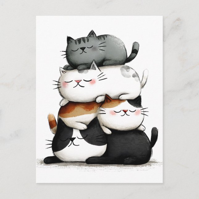 Whimsical Illustration of a Stack of Adorable Cats Postkarte (Vorderseite)