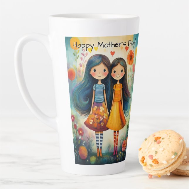 Whimsical illustration of two girls Mother’s Day Milchtasse (Beispiel)
