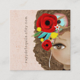 Whimsical Illustrations Doll Brown augen Wimpern Quadratische Visitenkarte