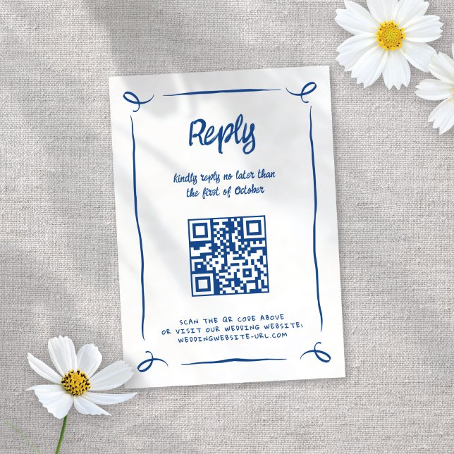 Whimsical Illustriert Blue Hand gezeichnet Fun Wed RSVP Karte (Von Creator hochgeladen)