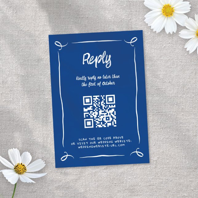 Whimsical Illustriert Blue Hand gezeichnet Fun Wed RSVP Karte (Von Creator hochgeladen)