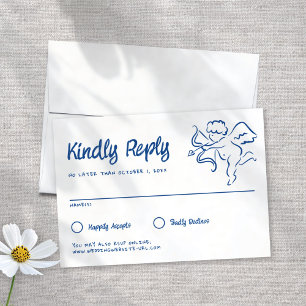 Whimsical Illustriert Blue Handmade Cupid Wedding RSVP Karte