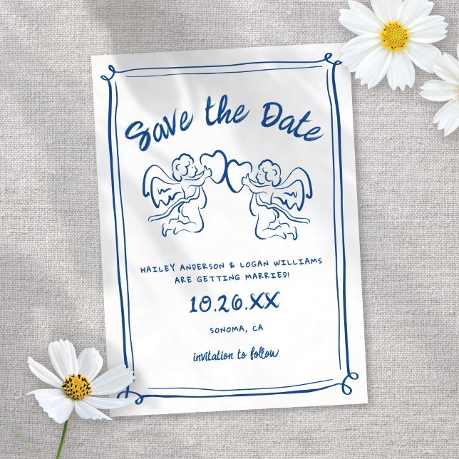 Whimsical Illustriert Cupid Moderne Fun Hochzeit Save The Date (Von Creator hochgeladen)
