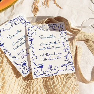 Whimsical Illustriert Doodle Bridesmaid Vorschlag Einladung