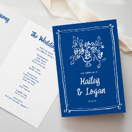 Whimsical Illustriert Modern Blue Wedding Zeremoni Programm