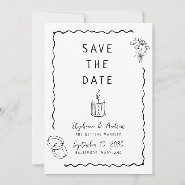 Whimsical Illustriert Wedding Save the Date Einladung (Vorderseite)