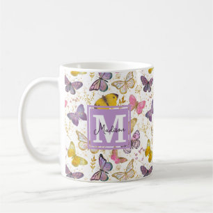Whimsical Imitats Gliitter Girly Butterfells Monog Kaffeetasse