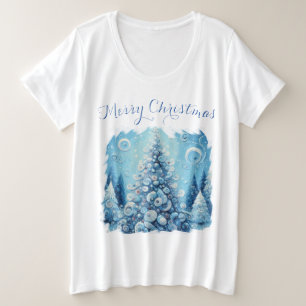 Whimsical Impressionistischer Weihnachtsbaum Blue Große Größe T-Shirt