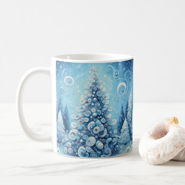Whimsical Impressionistischer Weihnachtsbaum Blue Kaffeetasse (Mit Donut)