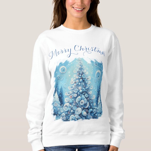 Whimsical Impressionistischer Weihnachtsbaum Blue Sweatshirt (Vorderseite)