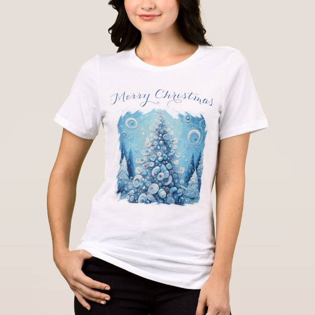 Whimsical Impressionistischer Weihnachtsbaum Blue Tri-Blend Shirt (Vorderseite)