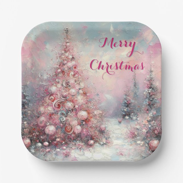 Whimsical Impressionistischer Weihnachtsbaum Pappteller (Vorderseite)