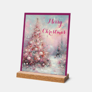 Whimsical Impressionistischer Weihnachtsbaum Pink Acrylschild
