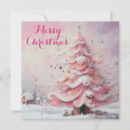 Whimsical Impressionistischer Weihnachtsbaum Pink Feiertagskarte