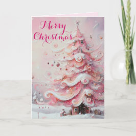 Whimsical Impressionistischer Weihnachtsbaum Pink Feiertagskarte