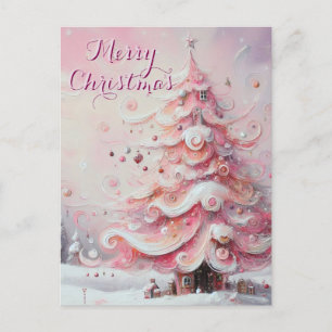 Whimsical Impressionistischer Weihnachtsbaum Pink Feiertagspostkarte