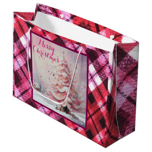 Whimsical Impressionistischer Weihnachtsbaum Pink Große Geschenktüte
