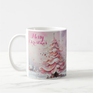 Whimsical Impressionistischer Weihnachtsbaum Pink Kaffeetasse
