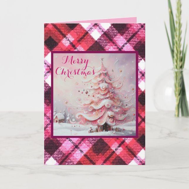 Whimsical Impressionistischer Weihnachtsbaum Pink Karte (Vorderseite)