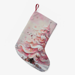 Whimsical Impressionistischer Weihnachtsbaum Pink Kleiner Weihnachtsstrumpf