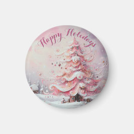 Whimsical Impressionistischer Weihnachtsbaum Pink Magnet