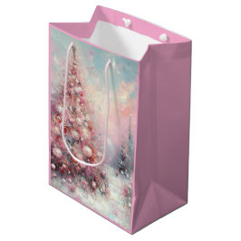 Whimsical Impressionistischer Weihnachtsbaum Pink Mittlere Geschenktüte