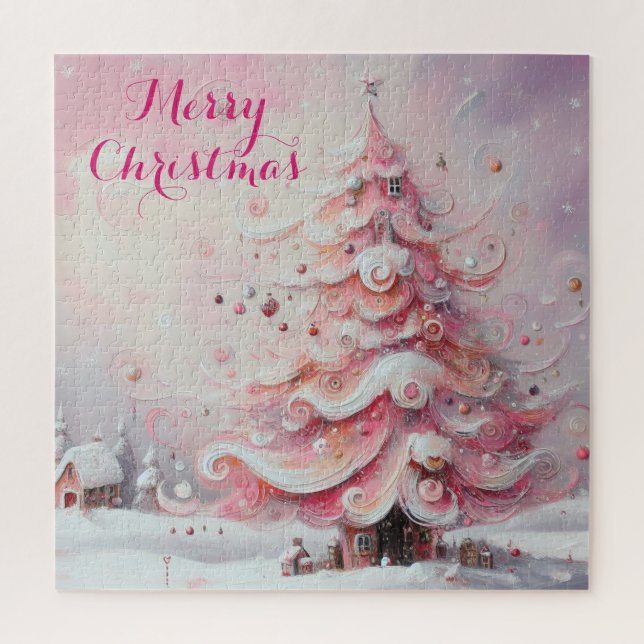 Whimsical Impressionistischer Weihnachtsbaum Pink Puzzle (Vertikal)