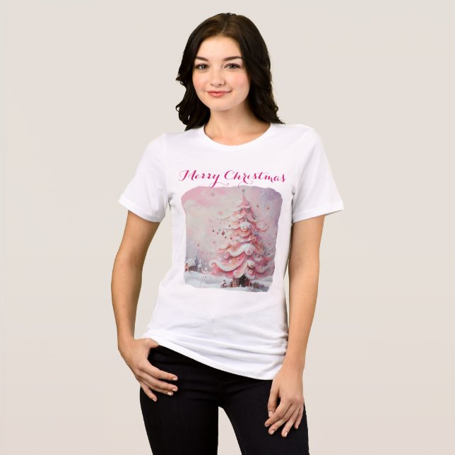 Whimsical Impressionistischer Weihnachtsbaum Pink Tri-Blend Shirt (Vorderseite voll)