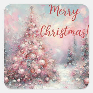 Whimsical Impressionistischer Weihnachtsbaum Quadratischer Aufkleber