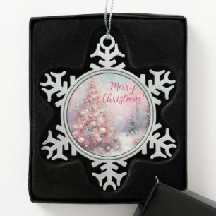 Whimsical Impressionistischer Weihnachtsbaum Schneeflocken Zinn-Ornament