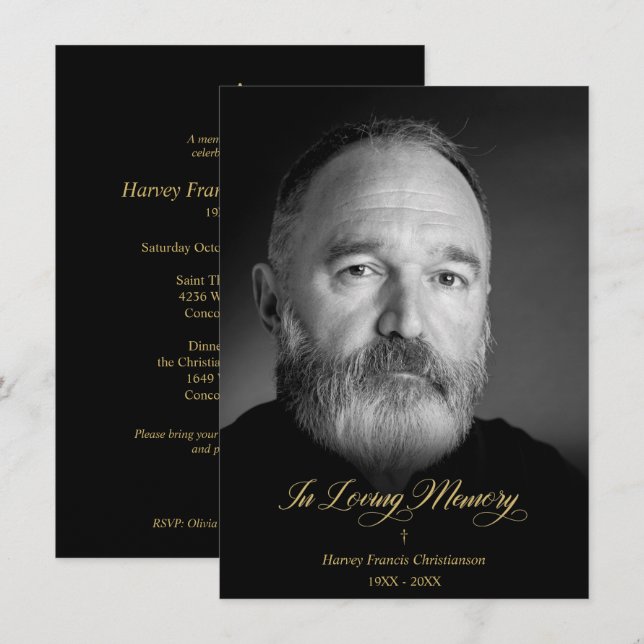 Whimsical In Loving Memory Photo Funeral Service Mitteilungskarte (Vorne/Hinten)