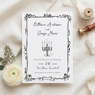 Whimsical Ink Handgezeichneter Kandelaber-Hochzeit Save The Date