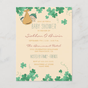 Whimsical Irish Themed Kleeblatt Babydusche Einladungspostkarte