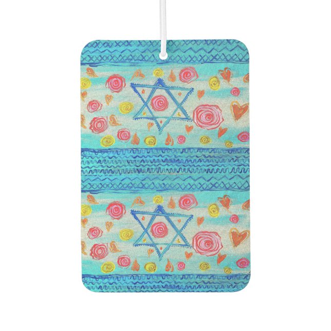 Whimsical israelische Flagge mit Blume & Herzen Autolufterfrischer (Vorderseite)