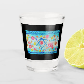 Whimsical israelische Flagge mit Blume & Herzen Schnapsglas