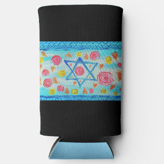 Whimsical israelische Flagge mit Blume & Herzen Selters Dosenkühler