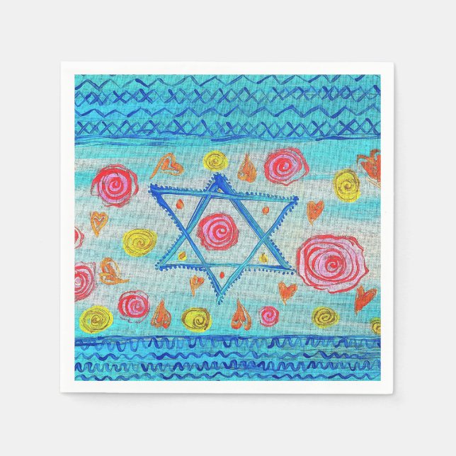 Whimsical israelische Flagge mit Blume & Herzen Serviette (Vorderseite)