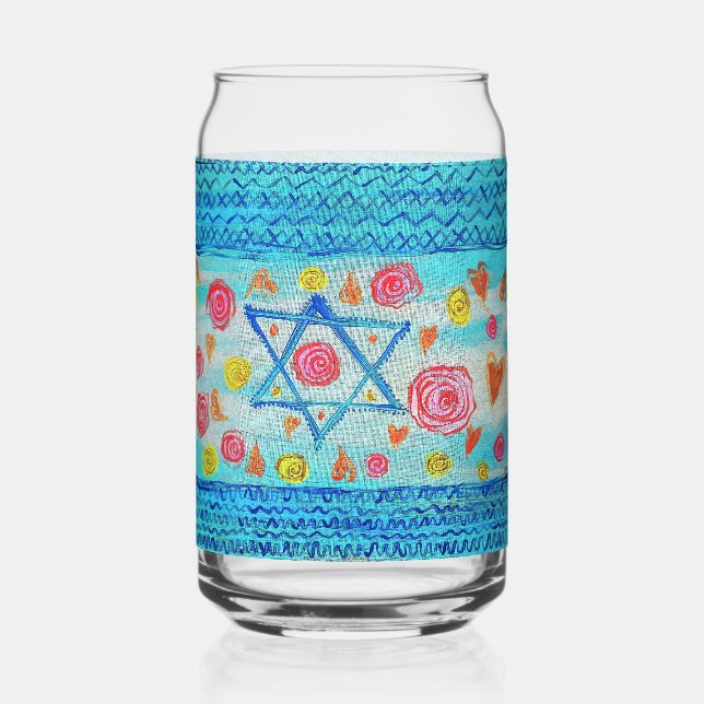 Whimsical israelisches Flaggenglas mit Blume & Her Dosenglas (Vorderseite)
