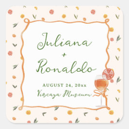 Whimsical Italian Citrus Wedding Quadratischer Aufkleber