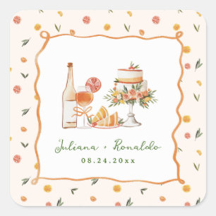 Whimsical Italian Citrus Wedding Quadratischer Aufkleber