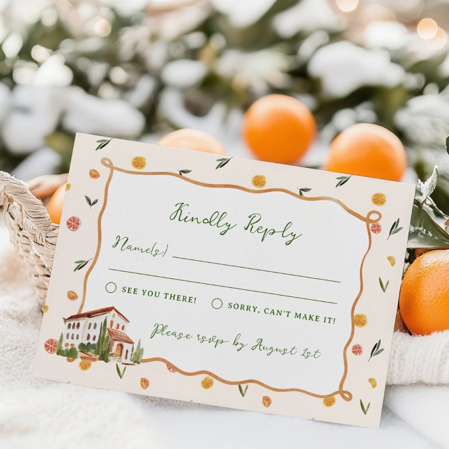 Whimsical Italian Citrus Wedding RSVP Karte (Von Creator hochgeladen)